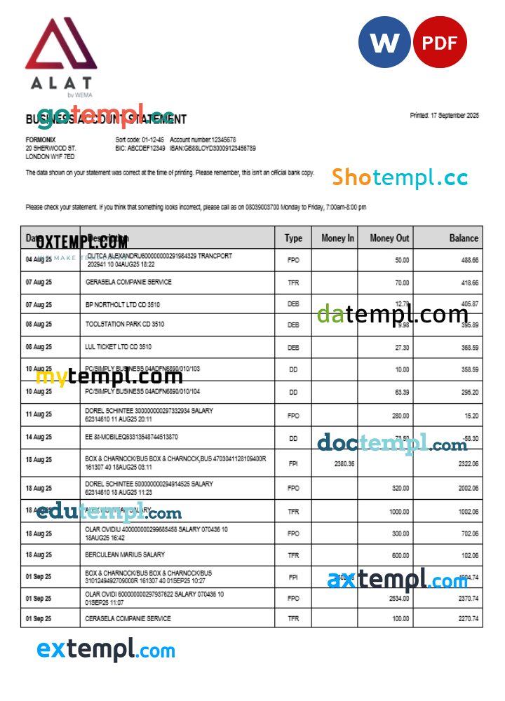 ALAT firm account statement Word and PDF template ALAT firm account statement Word and PDF template