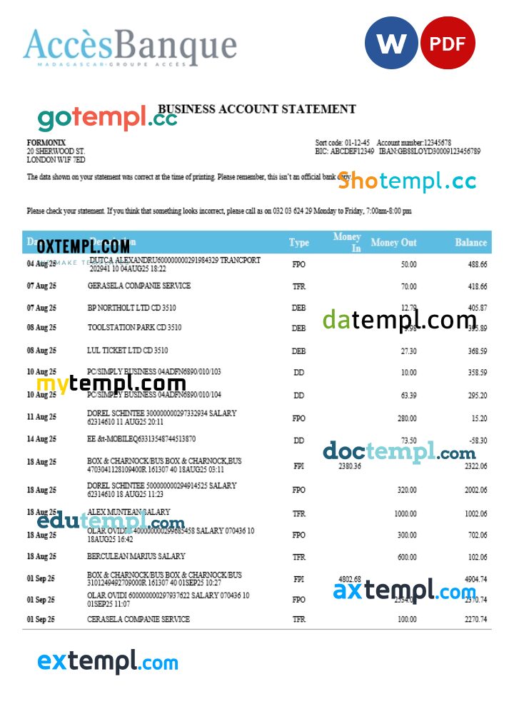 Access firm account statement Word and PDF template Access firm account statement Word and PDF template
