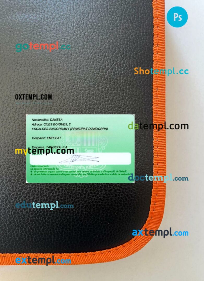 Andorra residence permit card editable PSD files, scan look and photo-realistic look, 2 in 1 Andorra residence permit card editable PSD files, scan look and photo-realistic look, 2 in 1 - Image 2