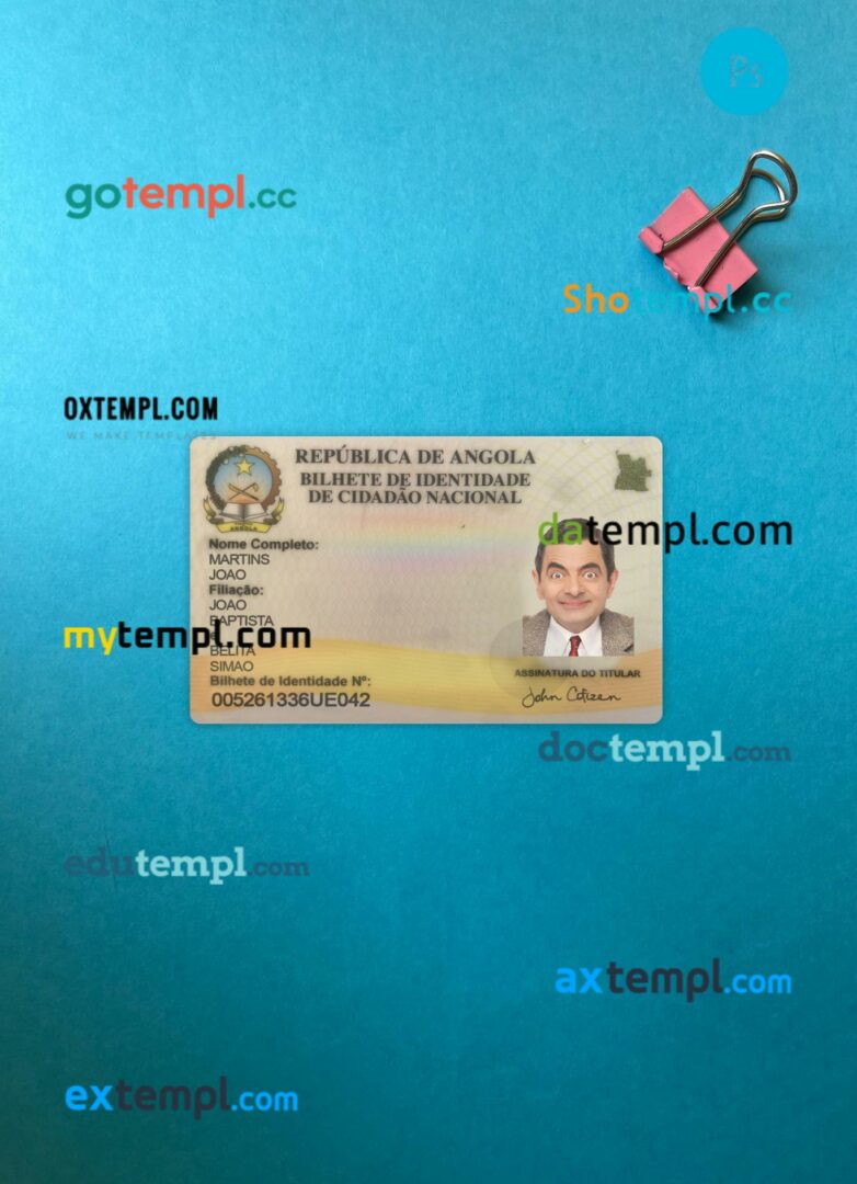 Angola ID card editable PSD files, scan look and photo-realistic look, 2 in 1, 2021-present Angola ID card editable PSD files, scan look and photo-realistic look, 2 in 1, 2021-present