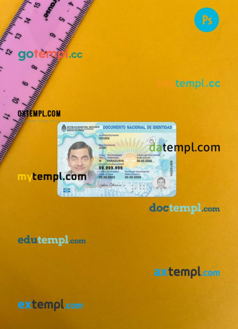 Argentina ID card editable PSD files, scan look and photo-realistic look, 2 in 1, 2023-present Argentina ID card editable PSD files, scan look and photo-realistic look, 2 in 1, 2023-present