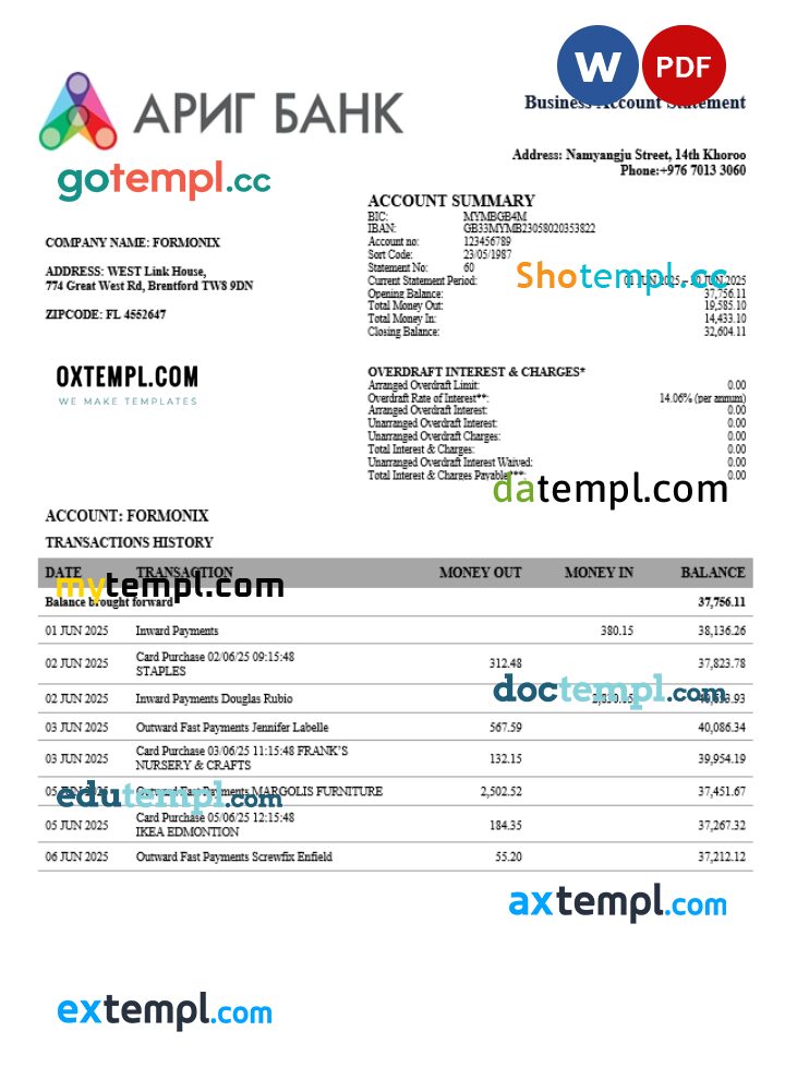 Arig firm account statement Word and PDF template Arig firm account statement Word and PDF template