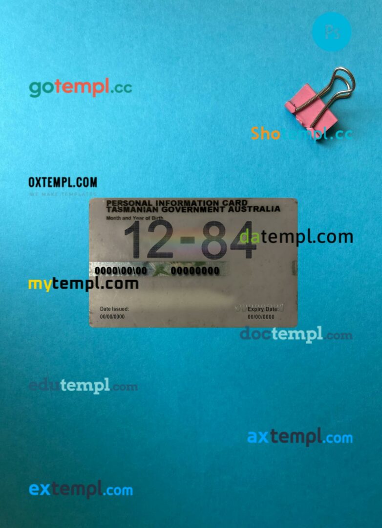 Australia Tasmania personal information card editable PSD files, scan look and photo-realistic look, 2 in 1 Australia Tasmania personal information card editable PSD files, scan look and photo-realistic look, 2 in 1 - Image 2