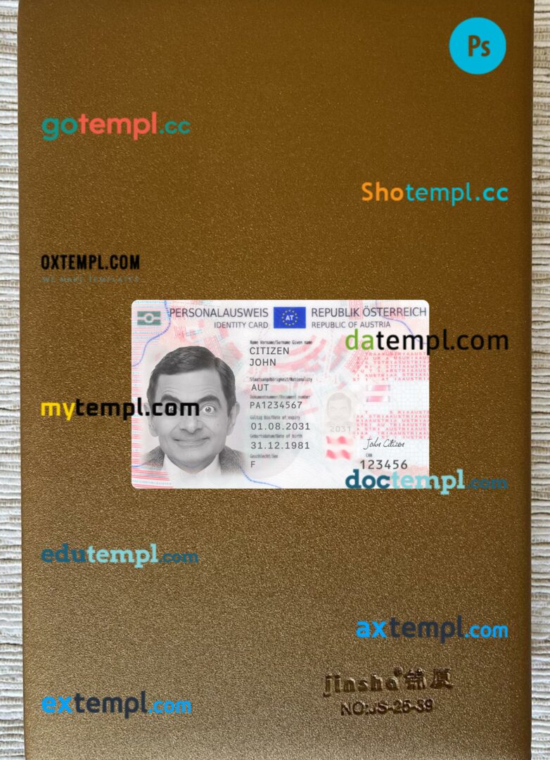 Austria ID editable PSD files, scan look and photo-realistic look, 2 in 1, 2021-present Austria ID editable PSD files, scan look and photo-realistic look, 2 in 1, 2021-present