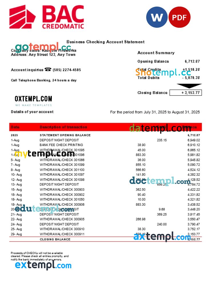 BAC Credomatic enterprise statement Word and PDF format BAC Credomatic enterprise statement Word and PDF format