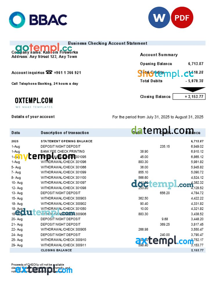 BBAC firm account statement Word and PDF template BBAC firm account statement Word and PDF template