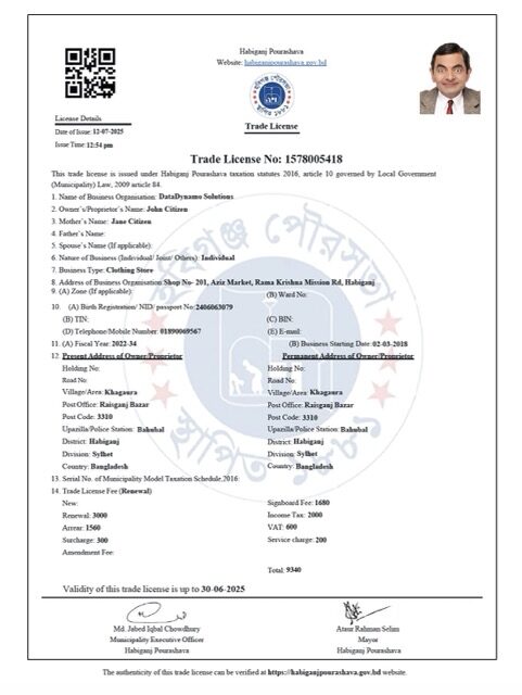 Bangladesh Habiganj trade license Word and PDF template Bangladesh Habiganj trade license Word and PDF template