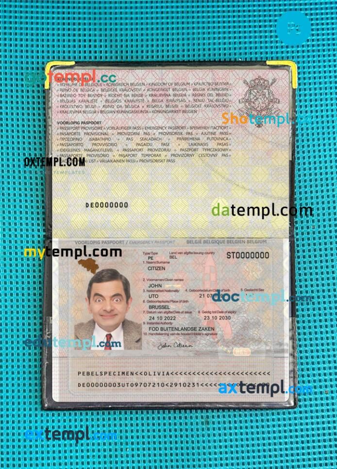 Belgium emergency passport PSD files with address page, scan and photo-realistic look photolook Belgium emergency passport PSD files with address page, scan and photo-realistic look photolook