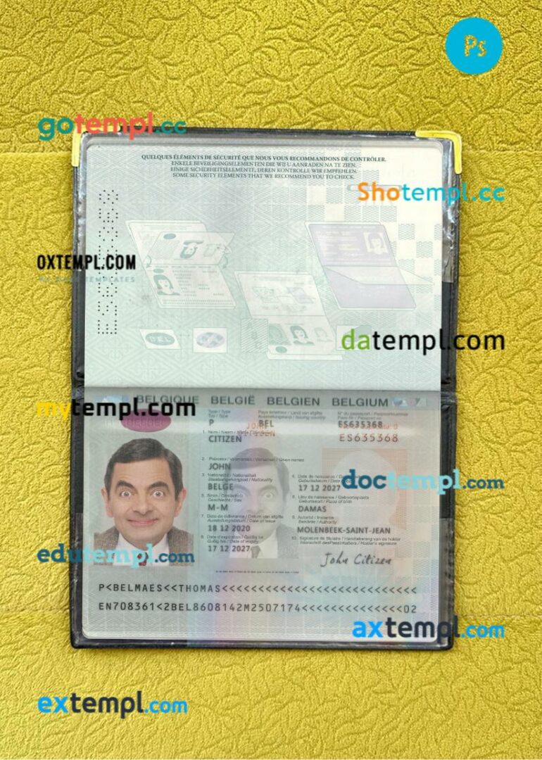 Belgium passport editable PSD files with address page, scan and photo-realistic look, 2020-present Belgium passport editable PSD files with address page, scan and photo-realistic look, 2020-present