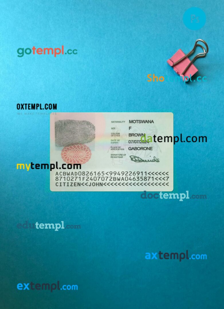 Botswana identity card editable PSD files, scan look and photo-realistic look, 2 in 1 Botswana identity card editable PSD files, scan look and photo-realistic look, 2 in 1 - Image 2