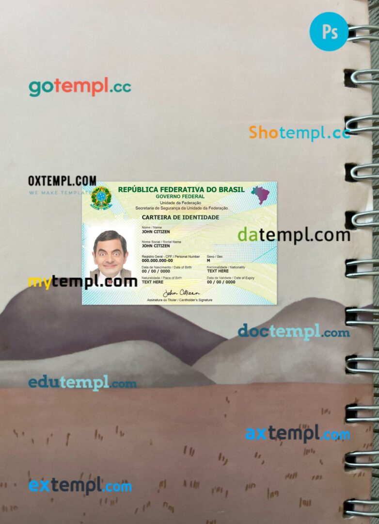 Brazil identity card editable PSD files, scan look and photo-realistic look, 2 in 1, version 2 Brazil identity card editable PSD files, scan look and photo-realistic look, 2 in 1, version 2