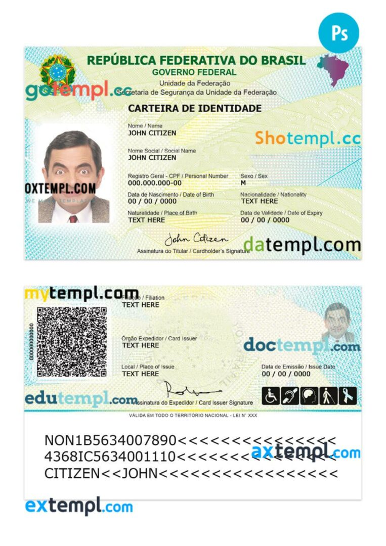 Brazil identity card PSD template, version 2 Brazil identity card PSD template, version 2