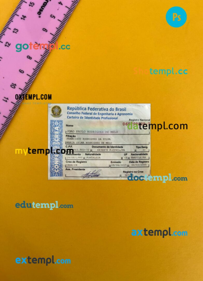 Brazil professional identity card editable PSD files, scan look and photo-realistic look, 2 in 1 Brazil professional identity card editable PSD files, scan look and photo-realistic look, 2 in 1 - Image 2