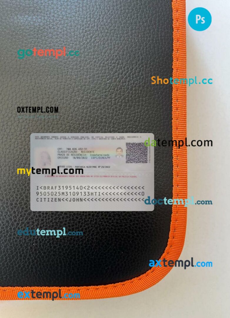 Brazil residence card editable PSD files, scan look and photo-realistic look, 2 in 1, 2022-present Brazil residence card editable PSD files, scan look and photo-realistic look, 2 in 1, 2022-present - Image 2