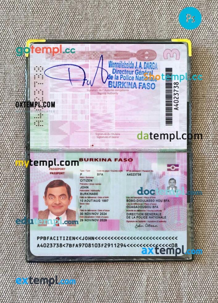 Burkina Faso passport PSD files with address page, scan and photo-realistic look, 2024-present Burkina Faso passport PSD files with address page, scan and photo-realistic look, 2024-present