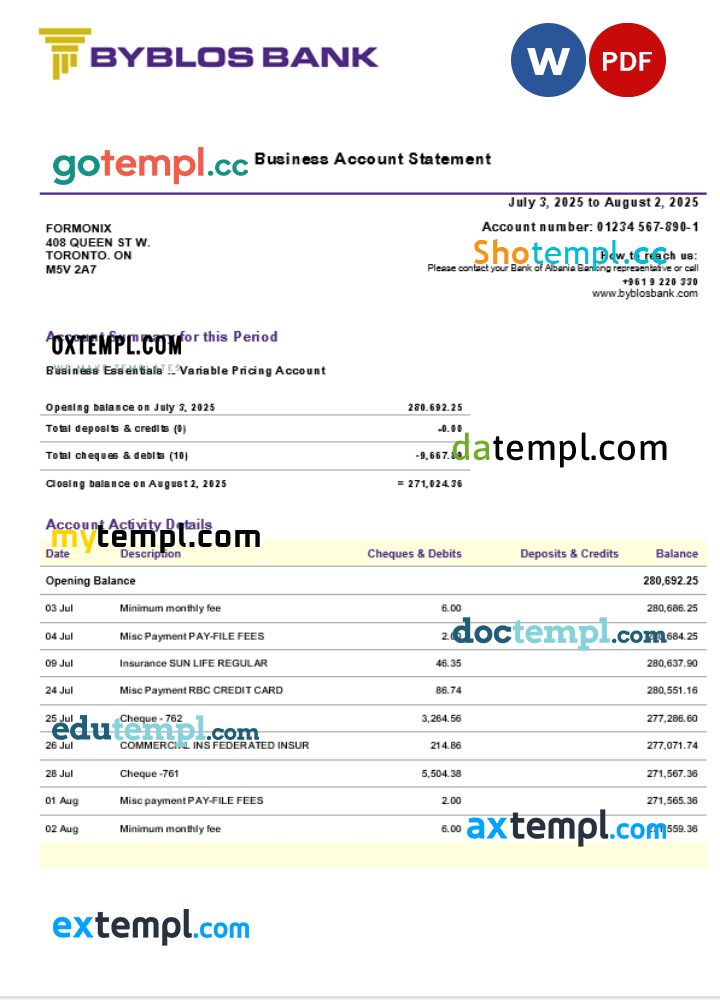 Byblos business bank statement Word and PDF format Byblos business bank statement Word and PDF format