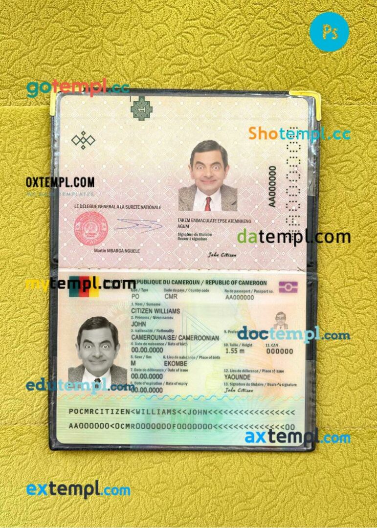 Cameroon passport editable PSD files with address page, scan and photo-realistic look, 2021-present Cameroon passport editable PSD files with address page, scan and photo-realistic look, 2021-present