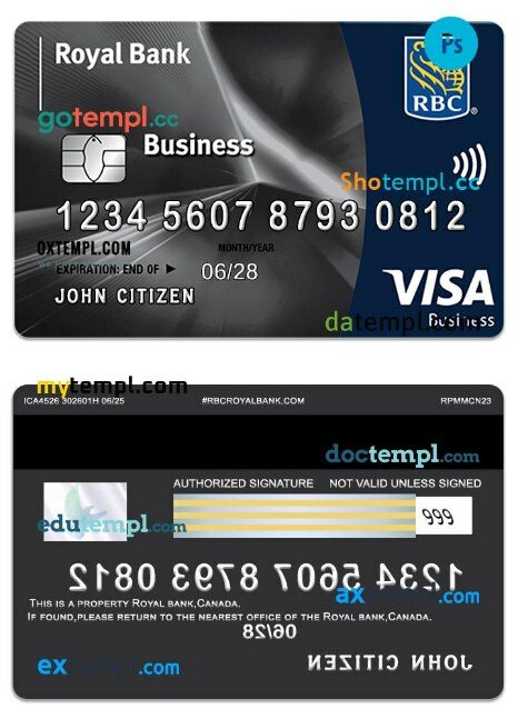 Canada Royal bank visa business card template in PSDÂ format Canada Royal bank visa business card template in PSDÂ format