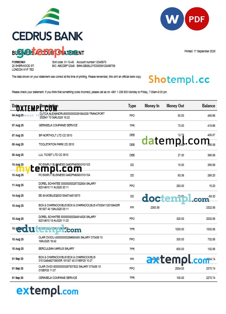 Cedrus Bank business firm statement Word and PDF format Cedrus Bank business firm statement Word and PDF format