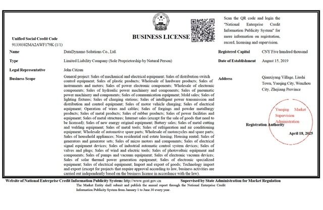China business license Word and PDF template, version 2 China business license Word and PDF template, version 2