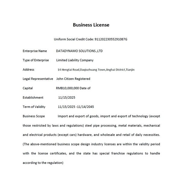 China business license Word and PDF template, version 3 China business license Word and PDF template, version 3