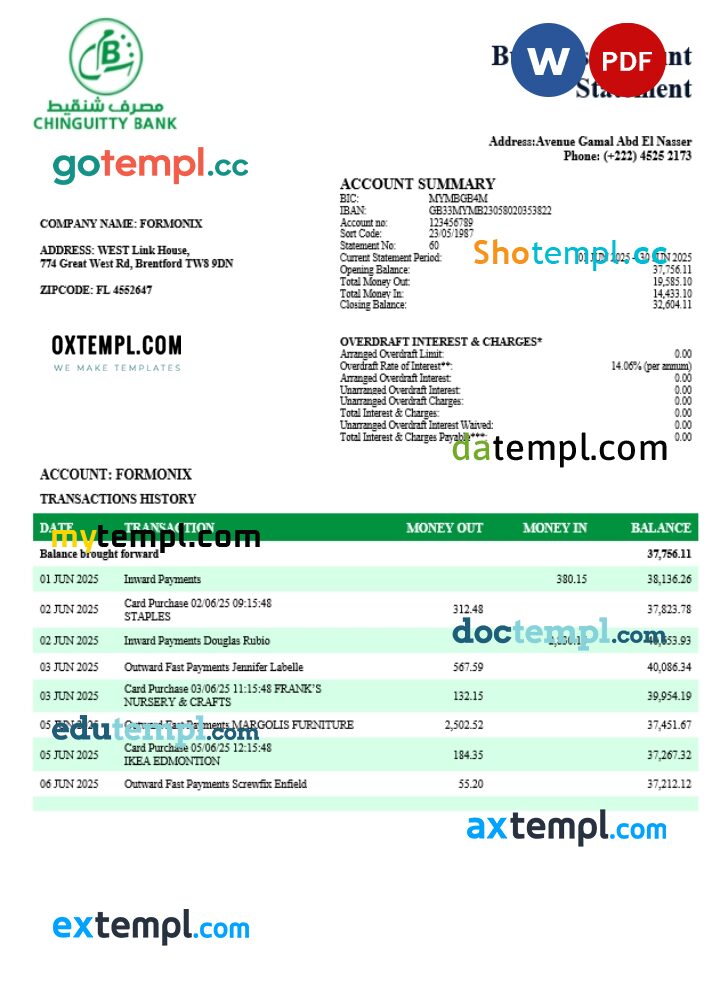 Chinguitty firm account statement Word and PDF template Chinguitty firm account statement Word and PDF template
