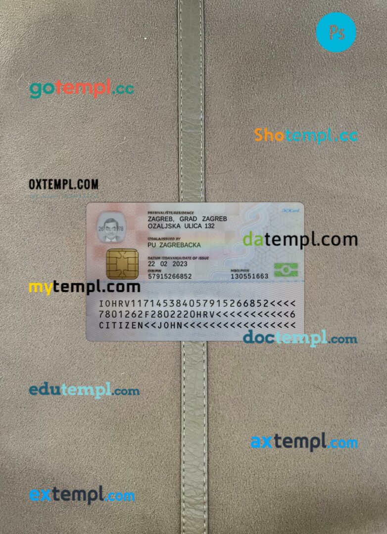 Croatia ID card editable PSD files, scan look and photo-realistic look, 2 in 1, 2023-present Croatia ID card editable PSD files, scan look and photo-realistic look, 2 in 1, 2023-present - Image 2