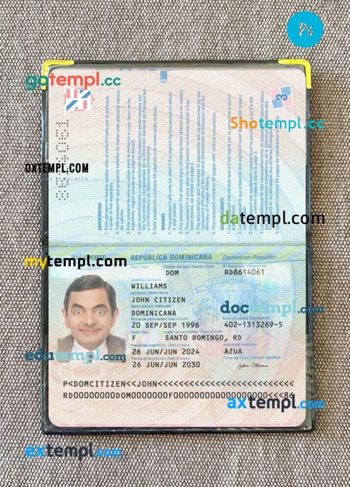 Dominicana passport PSD files with address page, scan and photo-realistic look, 2024-present Dominicana passport PSD files with address page, scan and photo-realistic look, 2024-present