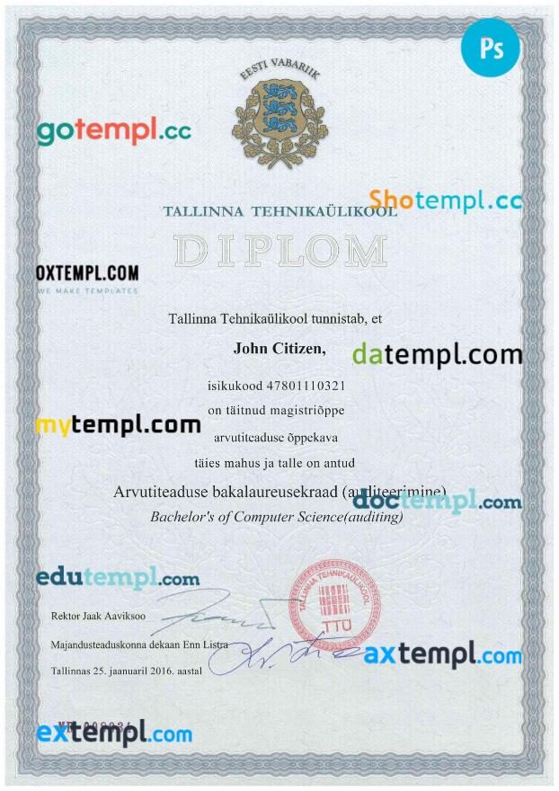 Estonia Tallinn University of Technology Bachelor’s diploma template in PSD format Estonia Tallinn University of Technology Bachelor's diploma template in PSD format