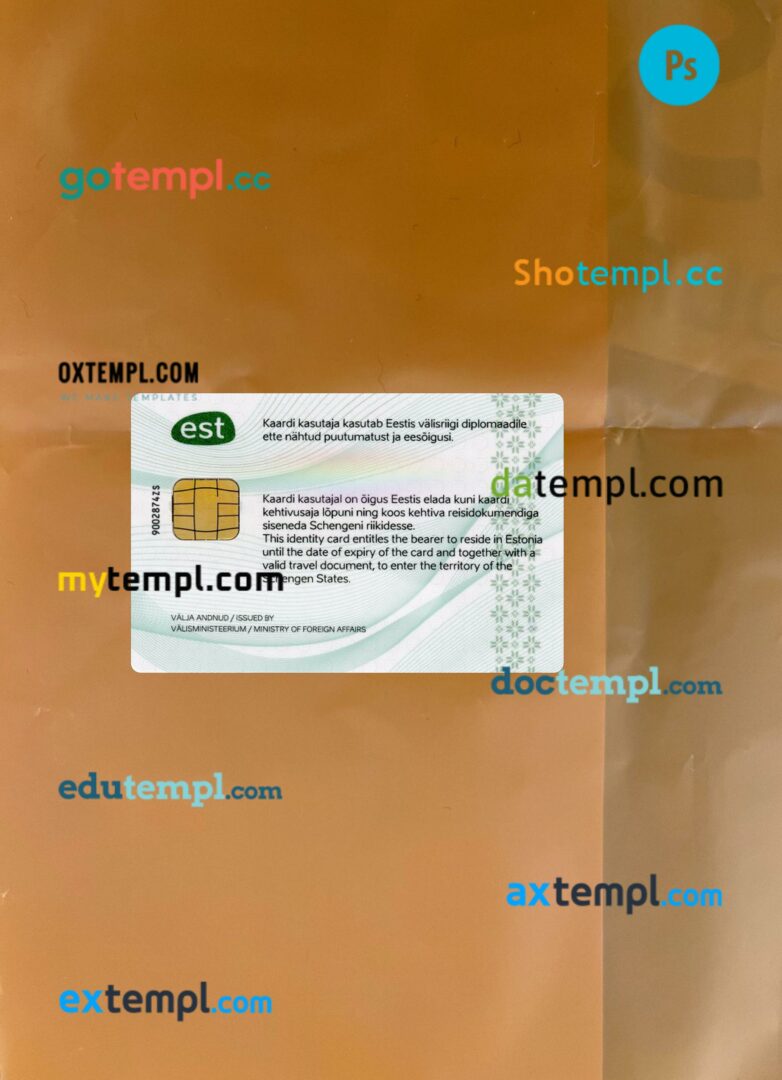Estonia diplomatic ID card editable PSD files, scan look and photo-realistic look, 2 in 1, 2018-present Estonia diplomatic ID card editable PSD files, scan look and photo-realistic look, 2 in 1, 2018-present - Image 2