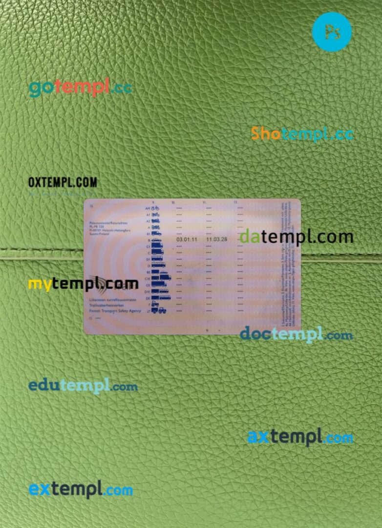 Finland driving license PSD files, scan look and photographed image, 2 in 1, 2013-present Finland driving license PSD files, scan look and photographed image, 2 in 1, 2013-present - Image 2