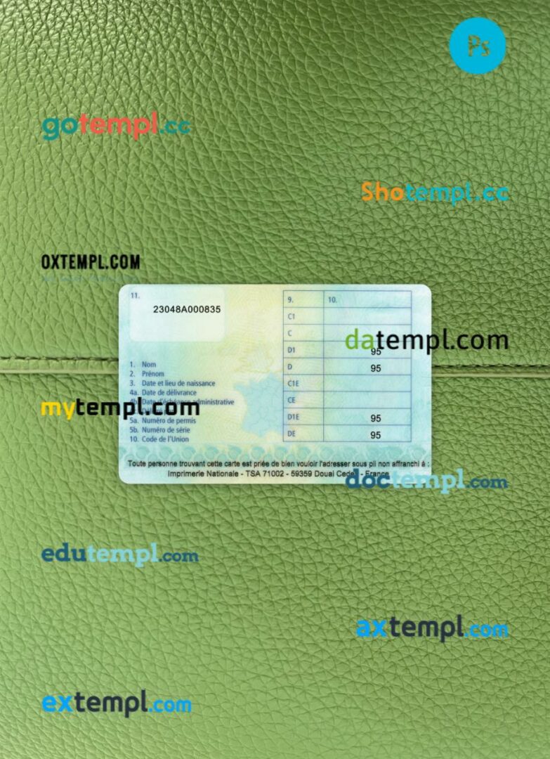 France driving license PSD files, scan look and photographed image, 2 in 1, 2022-present France driving license PSD files, scan look and photographed image, 2 in 1, 2022-present - Image 2