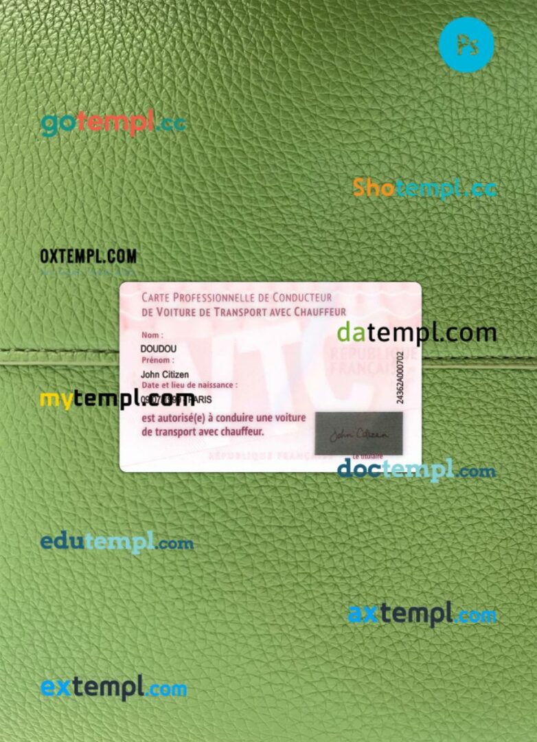 France professional driver’s card PSD files, scan look and photographed image, 2 in 1 France professional driver's card PSD files, scan look and photographed image, 2 in 1 - Image 2