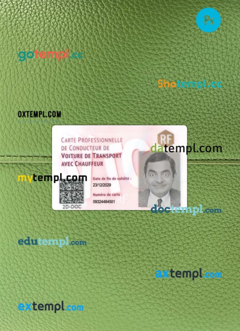 France professional driver’s card PSD files, scan look and photographed image, 2 in 1 France professional driver's card PSD files, scan look and photographed image, 2 in 1