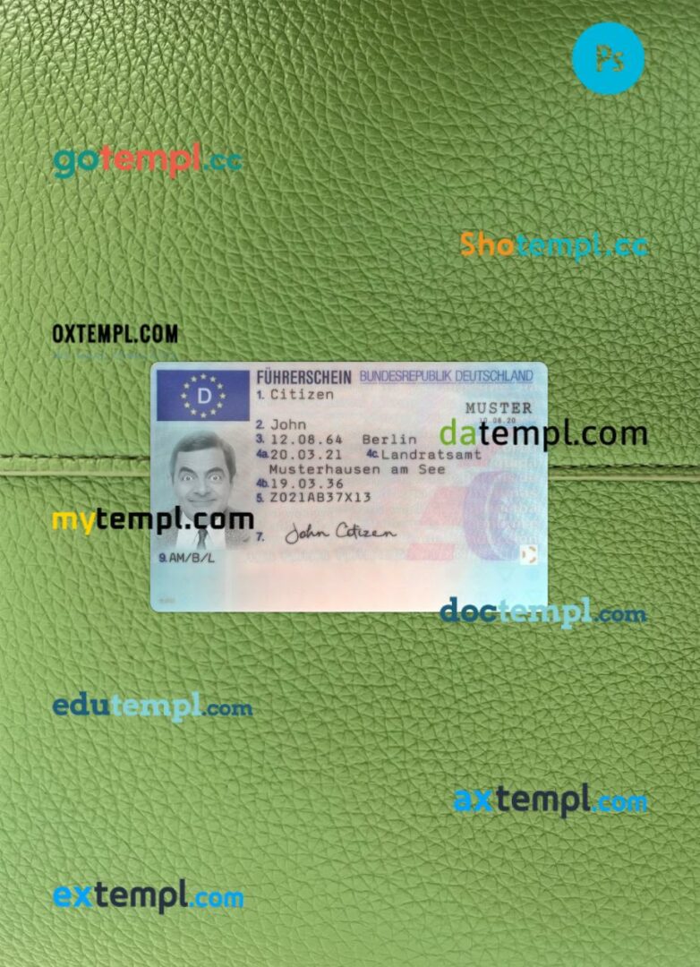 Germany driving license PSD files, scan look and photographed image, 2 in 1, 2021-present Germany driving license PSD files, scan look and photographed image, 2 in 1, 2021-present