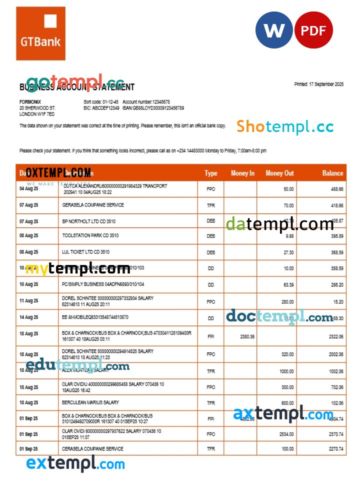 Guaranty Trust enterprise account statement Word and PDF format Guaranty Trust enterprise account statement Word and PDF format