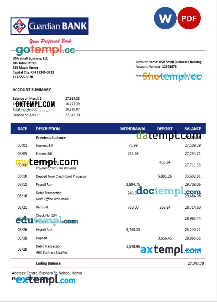 Guardian firm account statement Word and PDF template Guardian firm account statement Word and PDF template