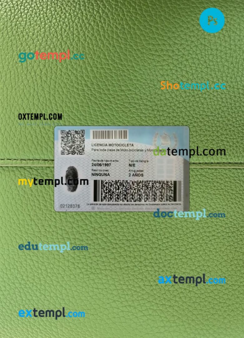 Guatemala driving license PSD files, scan look and photographed image, 2 in 1, 2021-present Guatemala driving license PSD files, scan look and photographed image, 2 in 1, 2021-present - Image 2