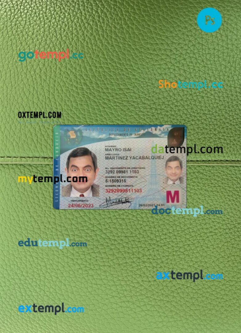 Guatemala driving license PSD files, scan look and photographed image, 2 in 1, 2021-present Guatemala driving license PSD files, scan look and photographed image, 2 in 1, 2021-present