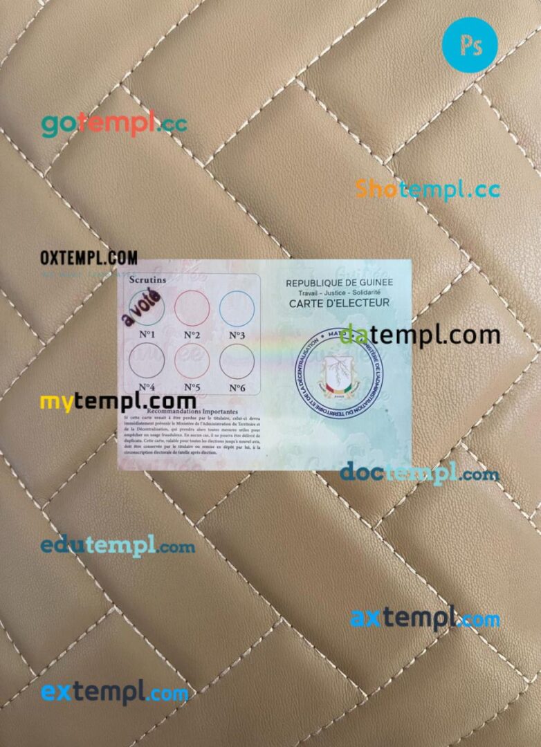 Guinea voting ID card editable PSD files, scan look and photo-realistic look, 2 in 1 Guinea voting ID card editable PSD files, scan look and photo-realistic look, 2 in 1 - Image 2