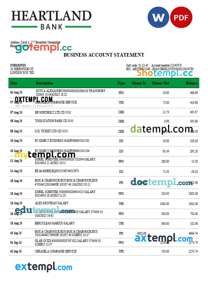 Heartland firm account bank statement Word and PDF format Heartland firm account bank statement Word and PDF format