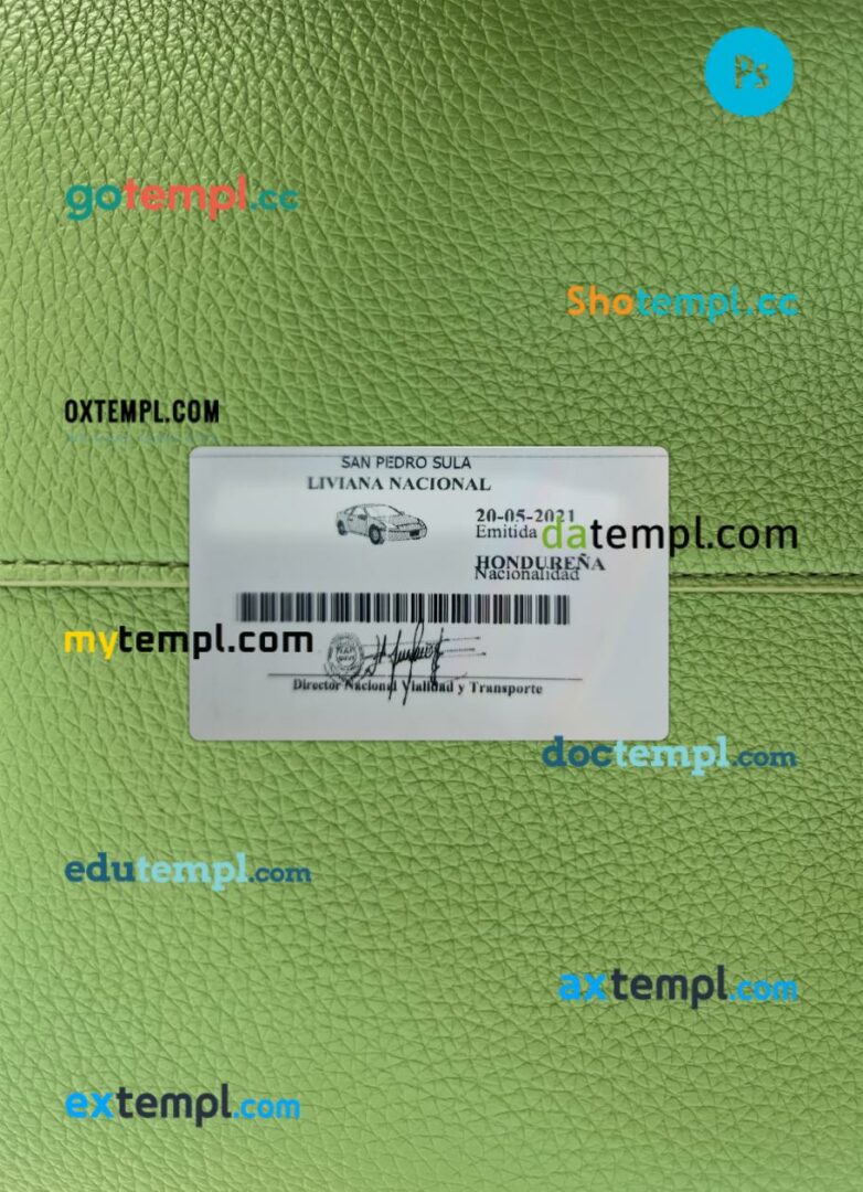 Honduras driving license PSD files, scan look and photographed image, 2 in 1 Honduras driving license PSD files, scan look and photographed image, 2 in 1 - Image 2
