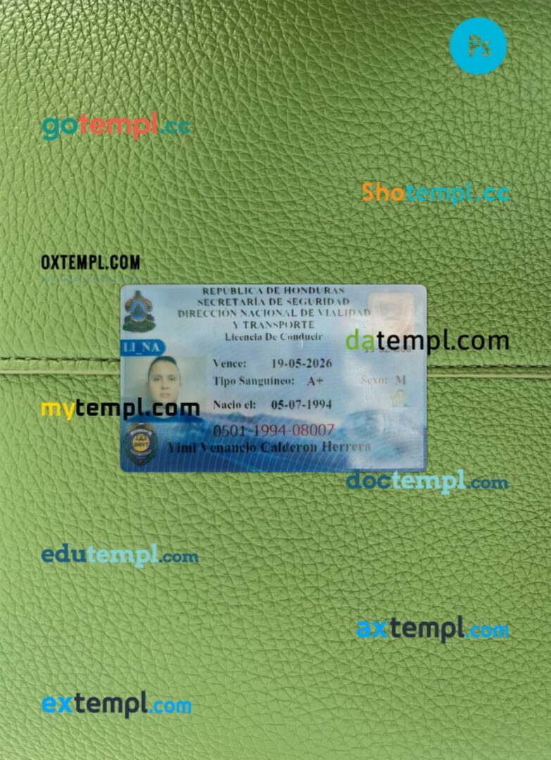 Honduras driving license PSD files, scan look and photographed image, 2 in 1 Honduras driving license PSD files, scan look and photographed image, 2 in 1