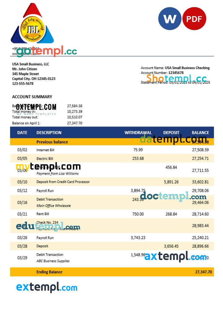 Innwa business account statement Word and PDF template Innwa business account statement Word and PDF template
