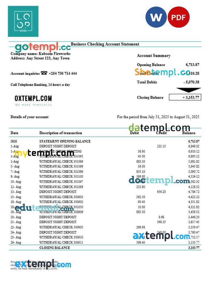 Kenyan CBA Loop business organization checking statement Word and PDF format Kenyan CBA Loop business organization checking statement Word and PDF format