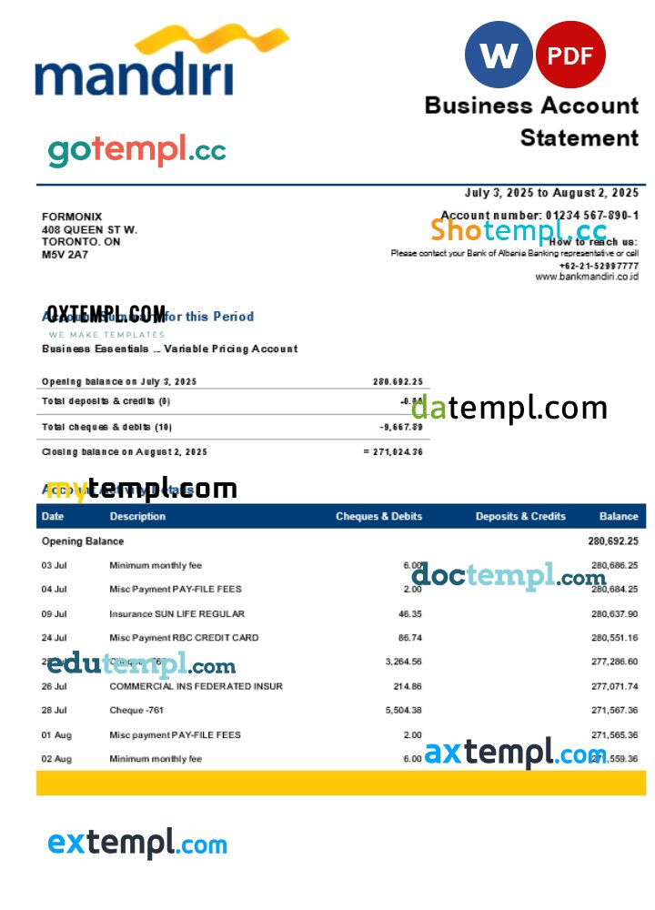 Koran-Mandiri firm account statement Word and PDF template Koran-Mandiri firm account statement Word and PDF template
