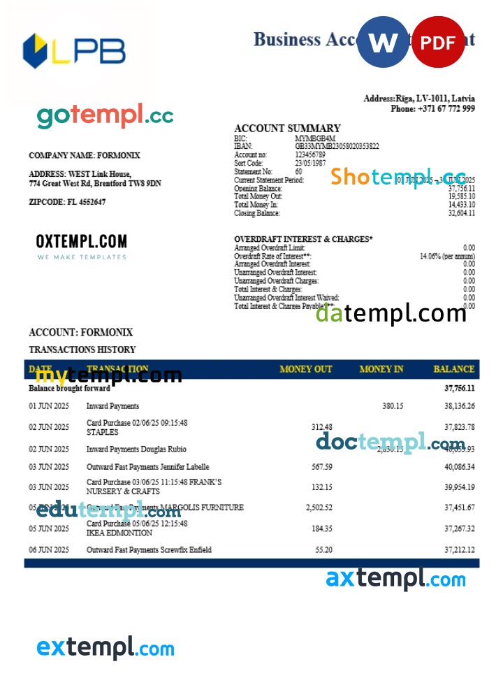 Latvian LPB business firm statement Word and PDF format Latvian LPB business firm statement Word and PDF format