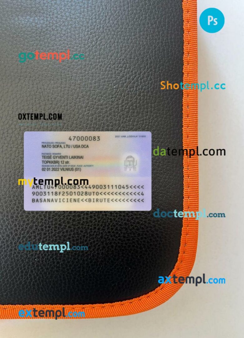 Lithuania residence card editable PSD files, scan look and photo-realistic look, 2 in 1, 2022-present Lithuania residence card editable PSD files, scan look and photo-realistic look, 2 in 1, 2022-present - Image 2