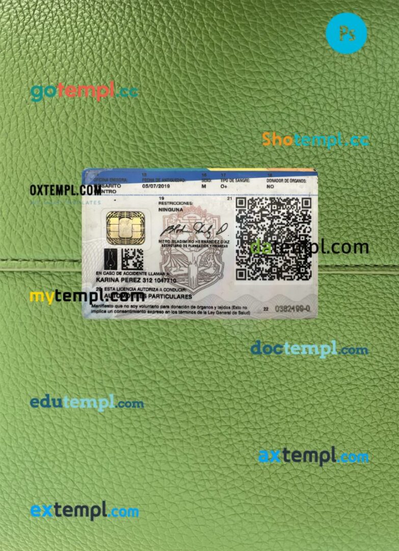 Mexico Baja California state driving license PSD files, scan look and photographed image, 2 in 1 Mexico Baja California state driving license PSD files, scan look and photographed image, 2 in 1 - Image 2