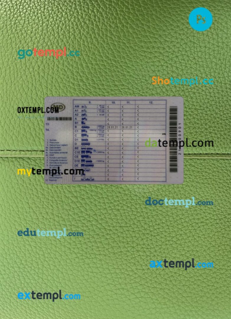 Moldova driving license PSD files, scan look and photographed image, 2 in 1, 2021-present Moldova driving license PSD files, scan look and photographed image, 2 in 1, 2021-present - Image 2